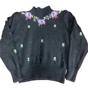 Vintage Floral Hand Embroidered Sweater